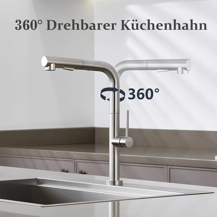 Wasserhahn Küche, Hochdruck Küchenarmatur mit Herausziehbarer Brause Ausziehbar Armatur, Spültischar