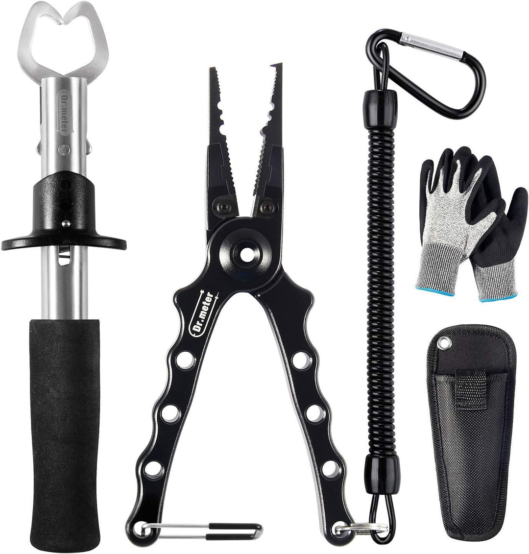 Dr.meter Angelzubehör Set – 3 Stück Angelset mit Angelzange, Edelstahl Fischzange, Fisch Greifer & A