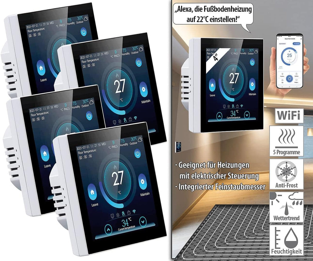 revolt Thermostat Fussboden: 4er-Set WLAN-Thermostate für Fussbodenheizungen, Touchdisplay (Fussbode