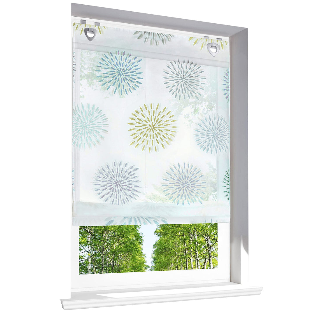 Raffrollo mit Kreis-Motiven Druck Design Rollos Voile Transparent Vorhang (BxH 100x140cm, Grün mit U