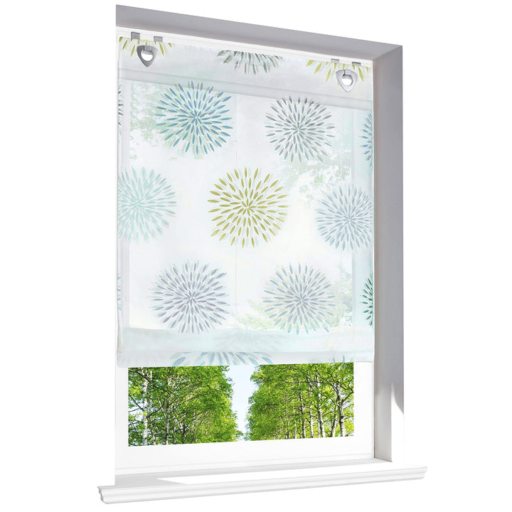 Raffrollo mit Kreis-Motiven Druck Design Rollos Voile Transparent Vorhang (BxH 100x140cm, Grün mit U
