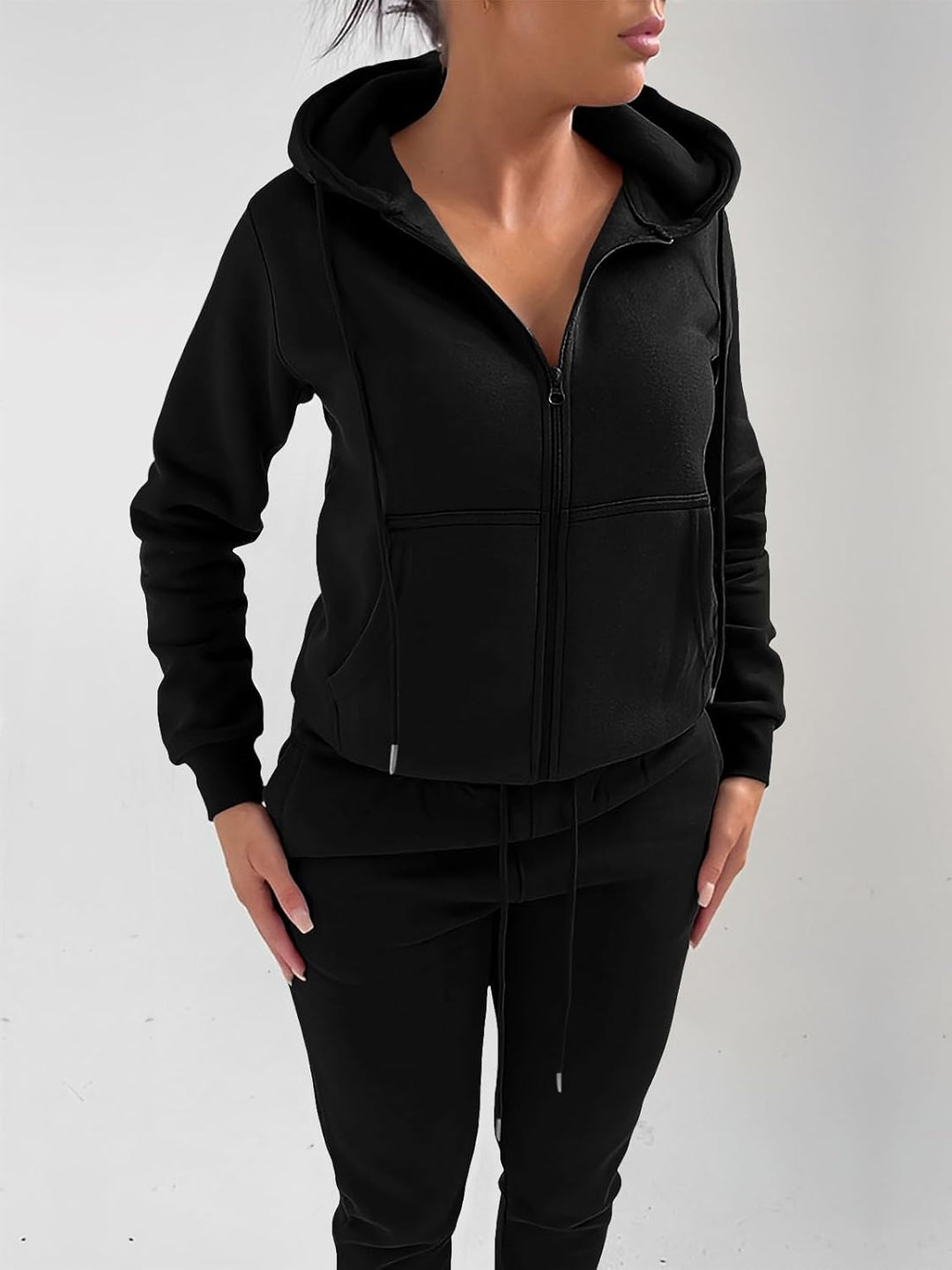 REORIA Damen Trainingsanzüge Warm Baumwolle Hausanzug Dicker Jogginganzug Set Langarmes Activewear W