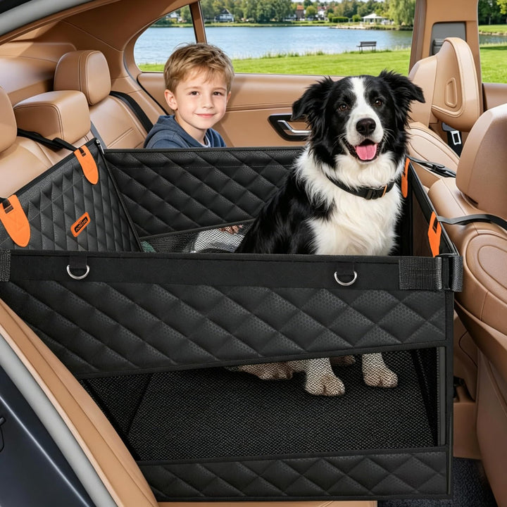 Nobleza Hundeautositz L72 x B58 x H55cm Schwarz | Rücksitzverlängerung Verstärkt für Mittlere Hunde