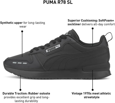 PUMA Unisex R78 Sl Sneaker 44.5 EU Puma Black Puma Black, 44.5 EU Puma Black Puma Black