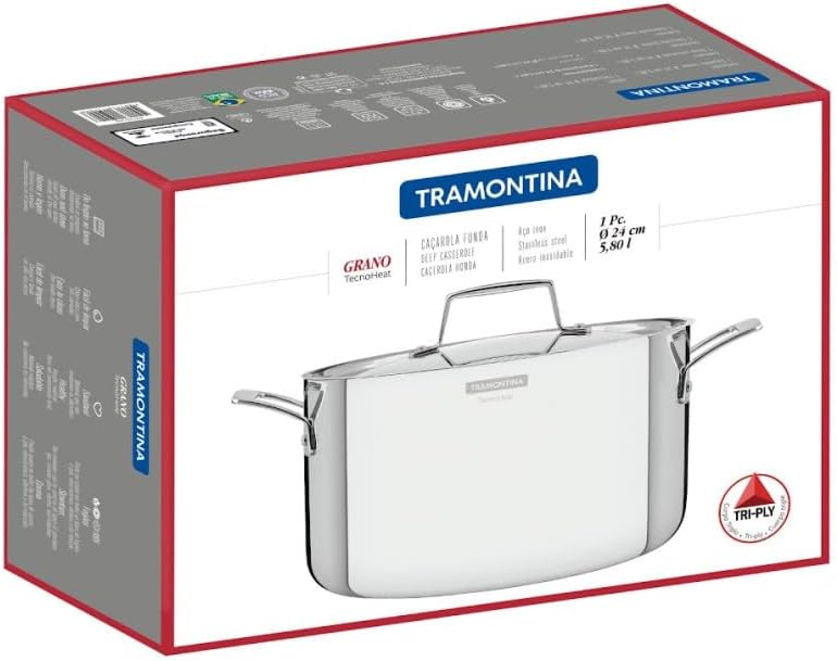 Tramontina GRANO Fleischtopf, ø 20cm 3,5 Liter, Edelstahl, Induktion, ofenfest Fleischtopf Ø20 cm, F