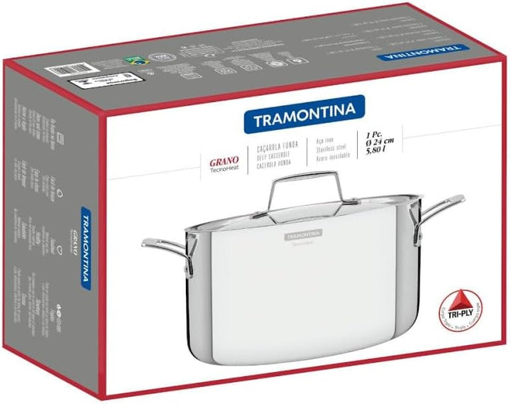 Tramontina GRANO Fleischtopf, ø 20cm 3,5 Liter, Edelstahl, Induktion, ofenfest Fleischtopf Ø20 cm, F