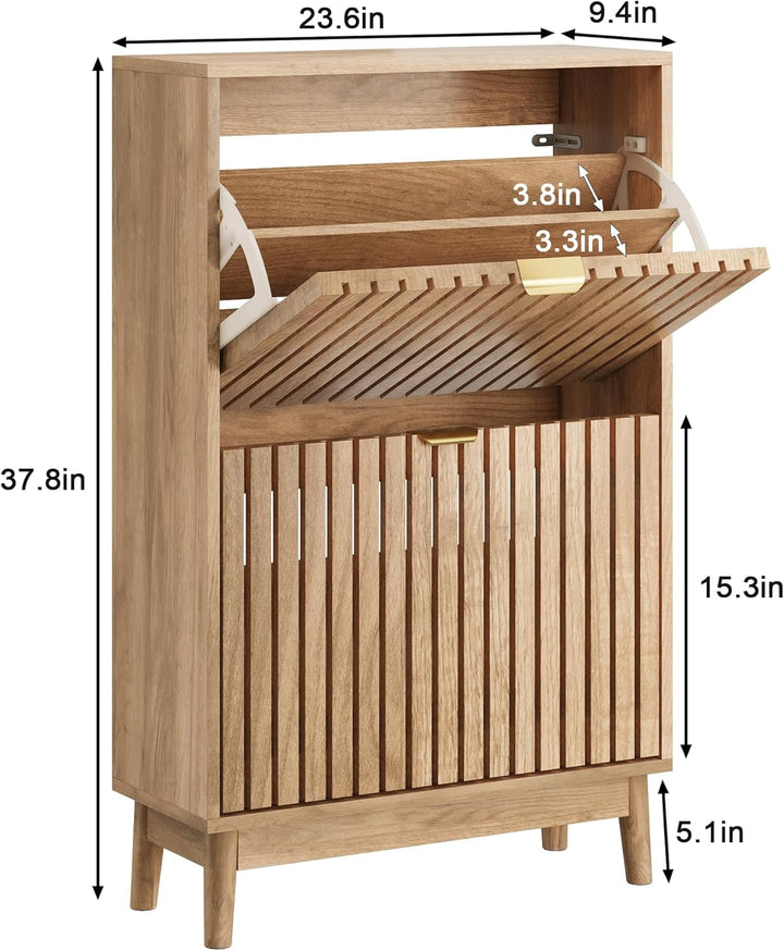 Schuhschrank, Schuhschrank für den Eingangsbereich, mit 2 Klappschubladen, schmaler Schuh-Organizer