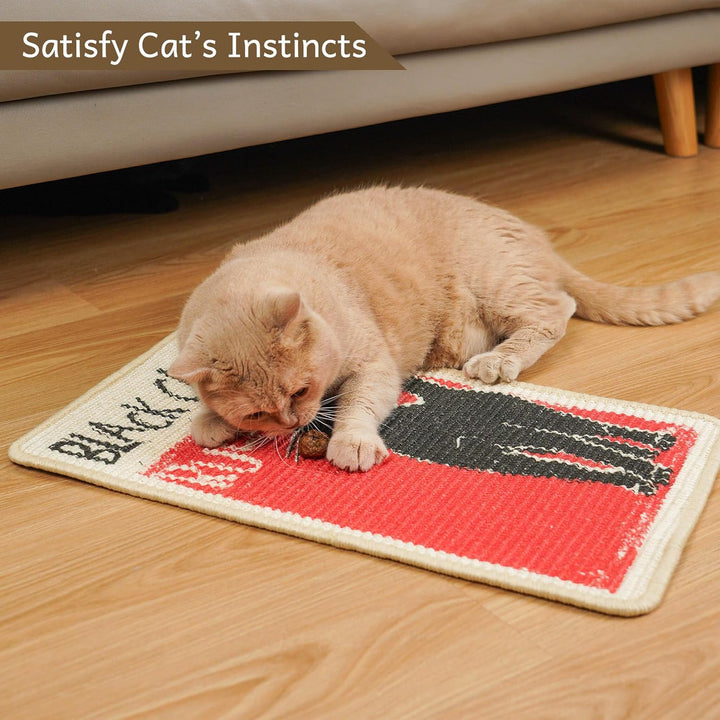 SOLDAY Sisal Kratzmatte Kunst Katze 56x33cm Wand &amp; Couch Schutz, Black Cat | Natürliche Sisalmatte f
