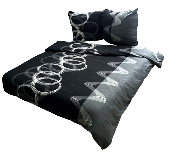 Leonado Vicenti Fleece Bettwäsche 200x220 cm 2X 80x80 cm 3teilig Kreise Ringe Schwarz Warme Garnitur