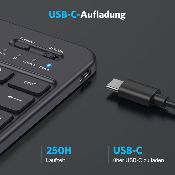 Emetok Deutsche Bluetooth Tastatur für iPad Air/iPad Pro/Mini/iPad 10.9/10.2/9.7/iPhone/Samsung/Andr