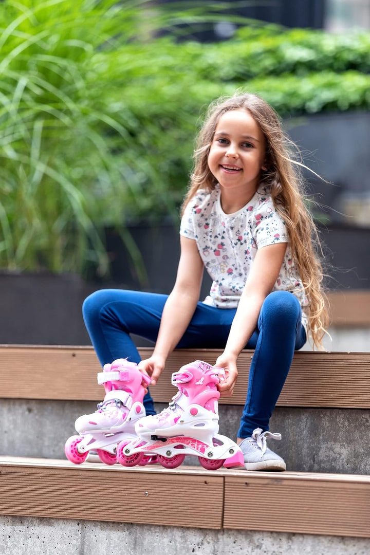 3in1 Kinder Inline Skates Triskates/Rollschuhe Raven Princess + Schützer Neve + Helm Silky 34-37 + S