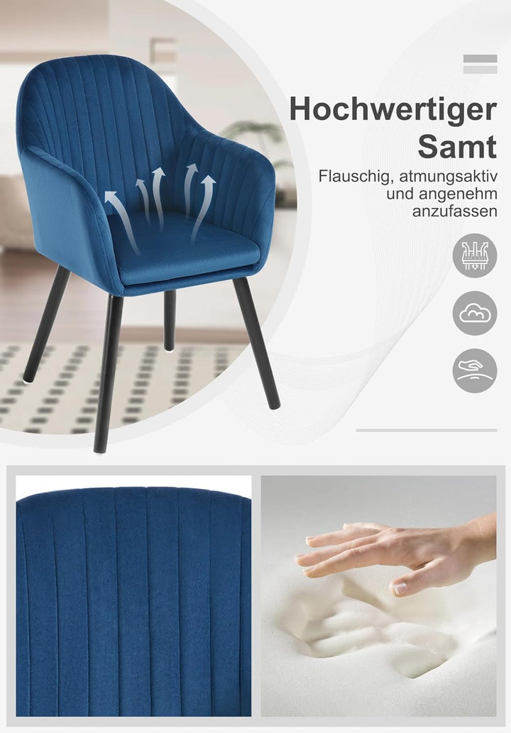 WOLTU Esszimmerstühle 2er Set, für Schlafzimmer Küche Wohnzimmer, Küchenstühle gepolstert mit Armleh