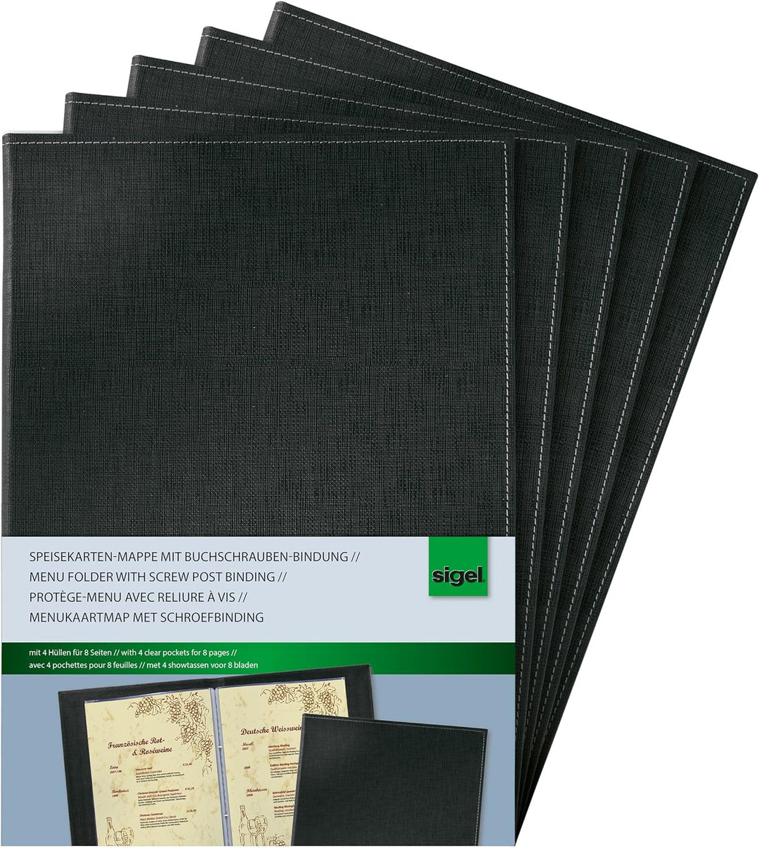 SIGEL SM130/5 Speisekarten-Mappen / Präsentationsmappen mit Buchschrauben-Bindung für A4, 5-er Pack,