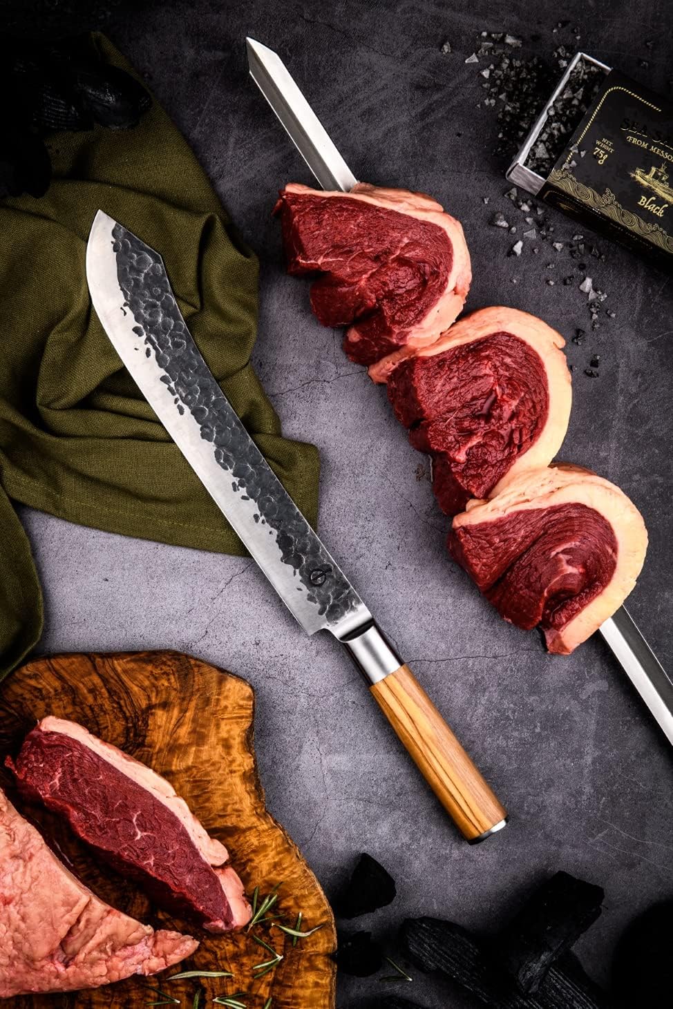 Forged Churrasco Grillspiesse 70cm, Olivenholz griff, Edelstahl, V-Form 70.0 Zentimeter, 70.0 Zentim