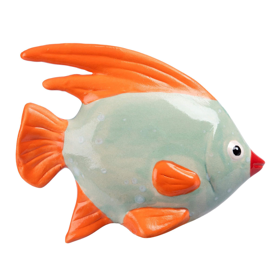 Gartenfigur Fisch aus Keramik Mint-Orange Gartendeko Gartendekoration Teichdeko, Mint-Orange