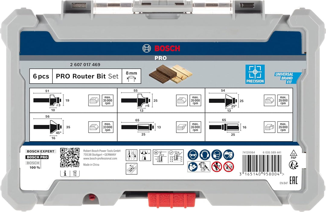 Bosch Professional 6tlg. Rand- und Kantenfräser Set (für Holz, Zubehör Oberfräsen mit 8 mm Schaft) 6