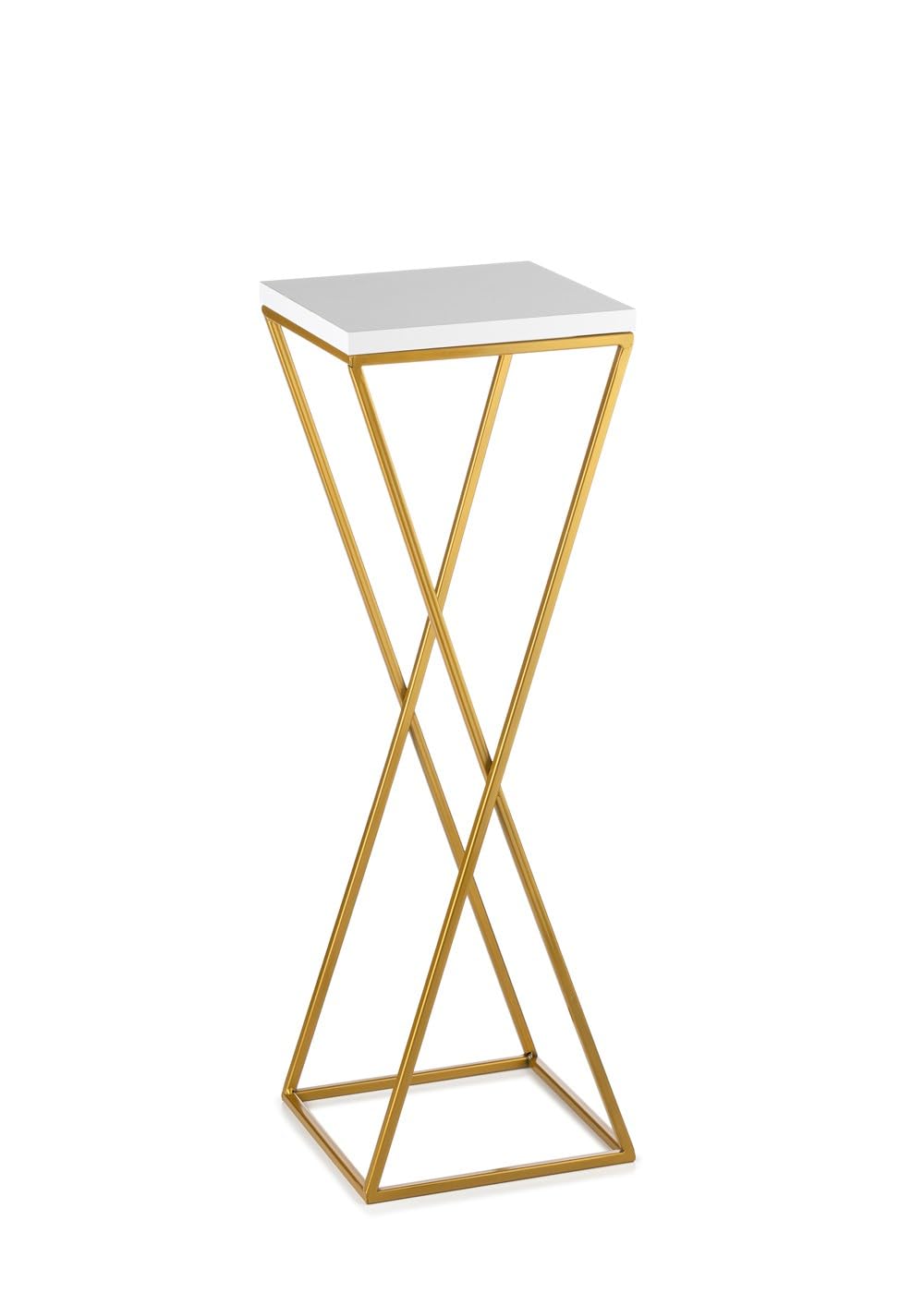 Pflanzenständer Metall 70 cm Hoch - Stabiler und Fester Blumenhocker mit Weiss MDF-Platte auf Gold S