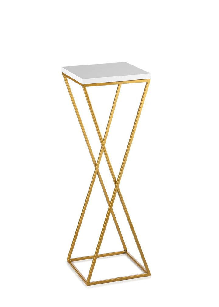 Pflanzenständer Metall 70 cm Hoch - Stabiler und Fester Blumenhocker mit Weiss MDF-Platte auf Gold S