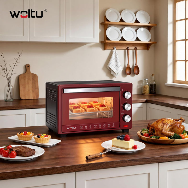 WOLTU Mini Backofen 28 L, Pizzaofen 1600 W, 100-230 °C, Timer 0-60 Min., 3 Heizmodi, inkl. Backblech