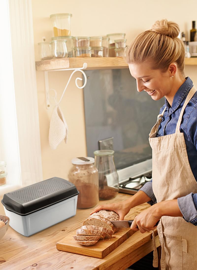 NBVNBV Brotkasten, Smart Brotbox mit Trenner und Bread Deckel Schwarz, Lebensmittelecht Brot Aufbewa