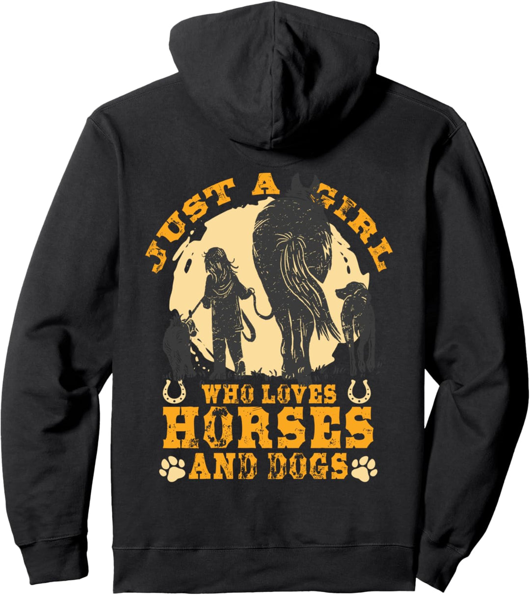 Vintage Nur Ein Mädchen, Das Pferde Und Hunde Liebt - Reiter Pullover Hoodie