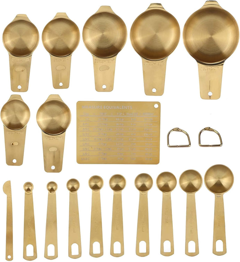 18PCS Messbecher Set, Messbecher Edelstahl Gold Kaffeelöffel Cup Set Backwaage Löffel Spülmaschinenf