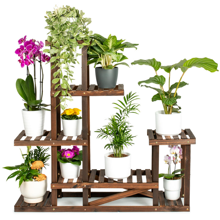 TTL HOME Pflanzenregal SKYLINE - 96 x 97 x 25 cm Natur Holz braun Pflanzentreppe Blumenbank 96cm hoc