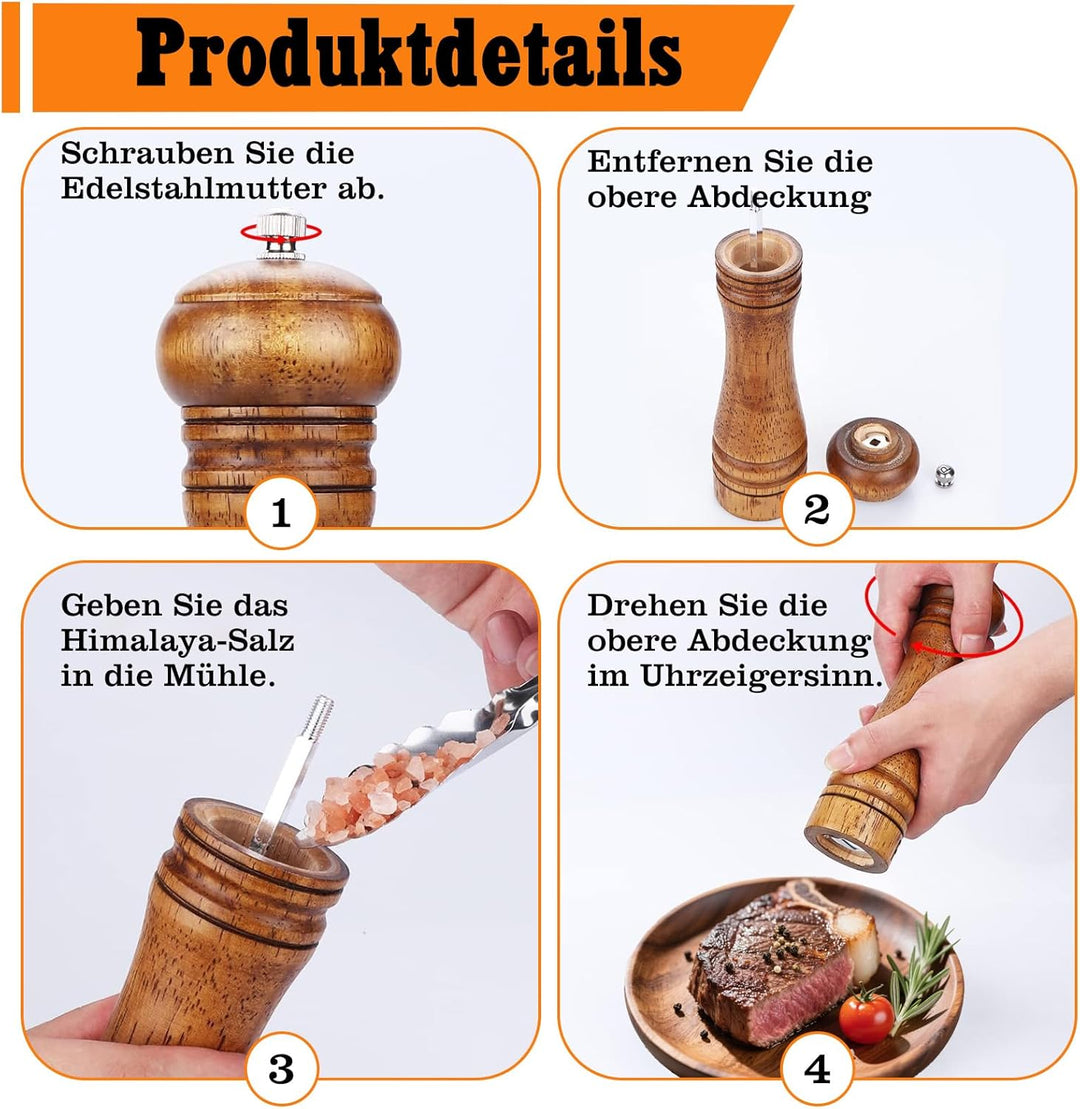 Personalisierte Salz und Pfeffermühle Holz Set Angefertigt Manuelle Salzmühle mit Text Name Holz Müh