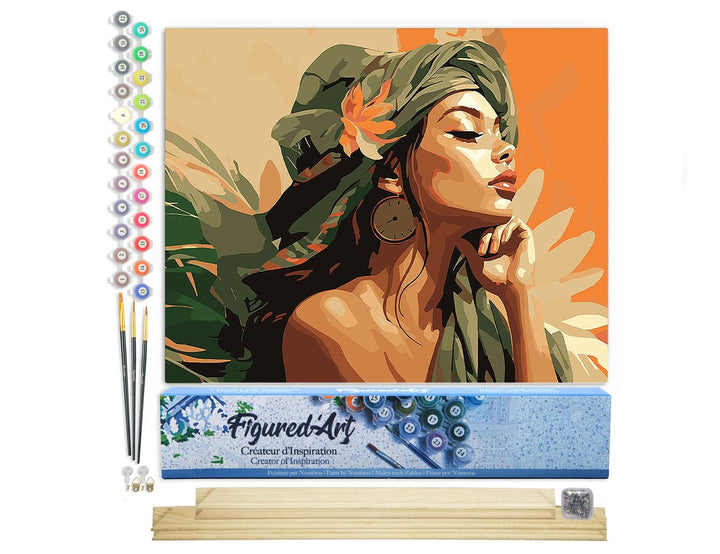 Figured'Art Malen Nach Zahlen Erwachsene Mit Rahmen Frau im Afrikanischen Turban - Paint by Numbers
