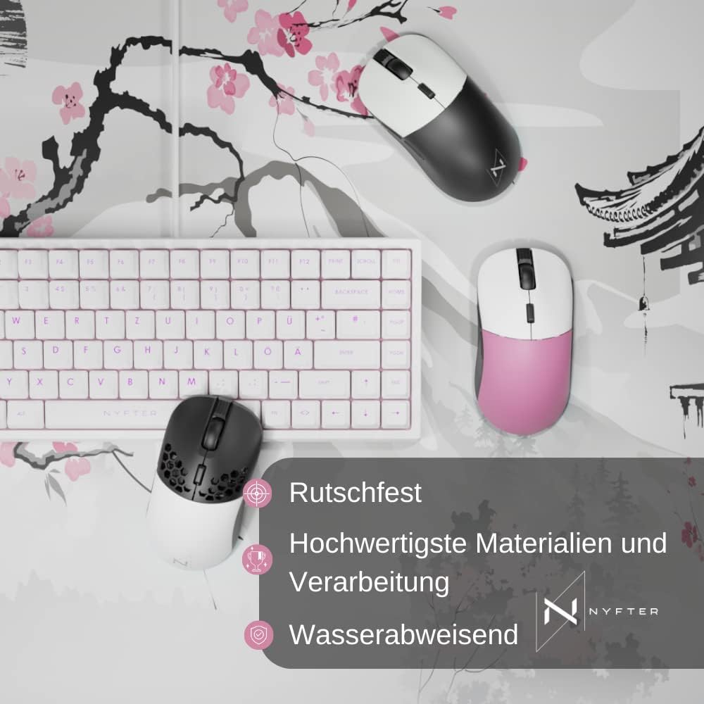 Nyfter - 3XL Gaming Mauspad Sakura Weiss 1200 x 600mm Premium Fuji Mousepad Size Gross vernähte Kant