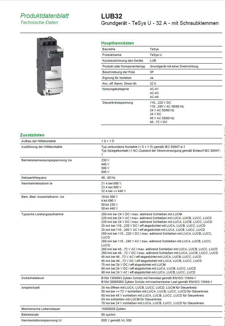 Schneider Electric LUB32 Grundgerät, Motorabgangtechnik,TeSys U, 32A, mit Schraubklemmen