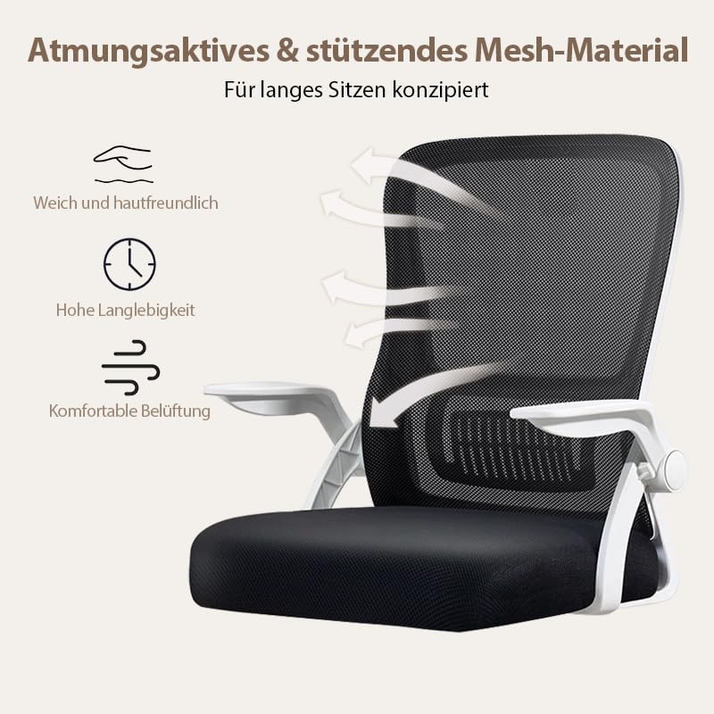 Bürostuhl,Ergonomischer Drehstuhl mit Atmungsaktiver Mesh-Rückenlehne,Hochklappbaren Armlehnen und L