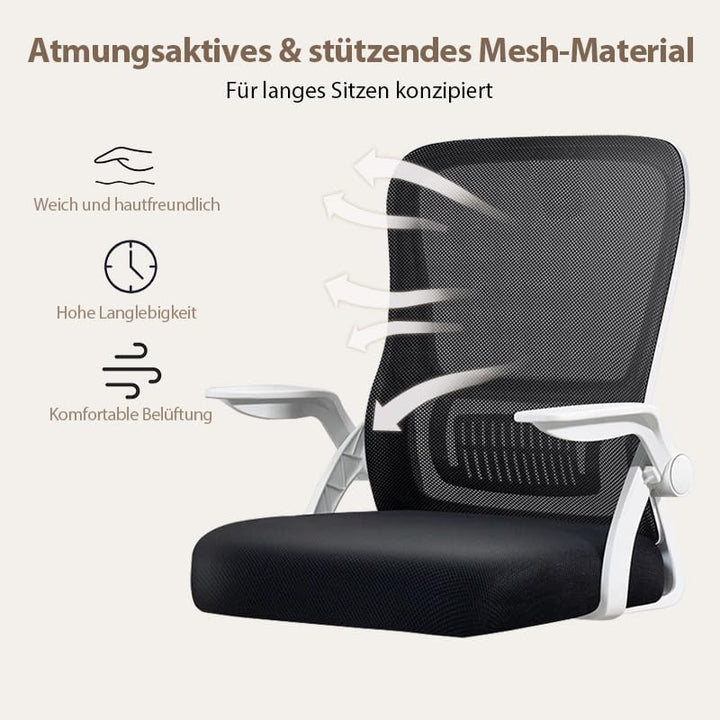 Bürostuhl,Ergonomischer Drehstuhl mit Atmungsaktiver Mesh-Rückenlehne,Hochklappbaren Armlehnen und L