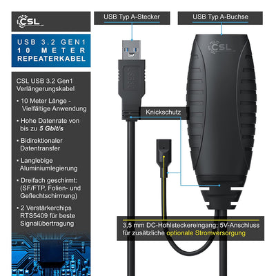 CSL - 10m USB 3.2 Repeaterkabel Verlängerungskabel aktiv - 10 Meter - USB 3.2 Gen1 - Repeater Verlän