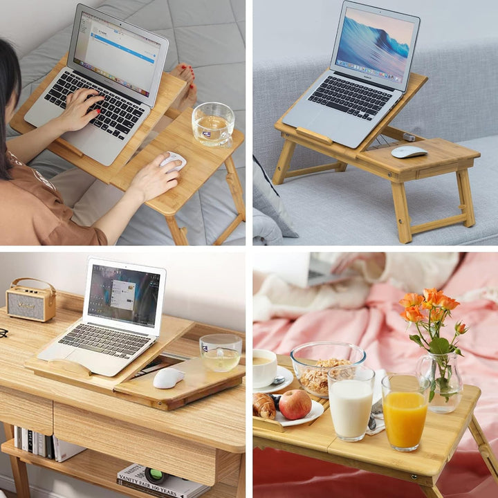 Todeco - Bett-Tisch, Tragbarer Notebook-Tisch, Verstellbarer Tisch mit grosser Belüftung, Material: