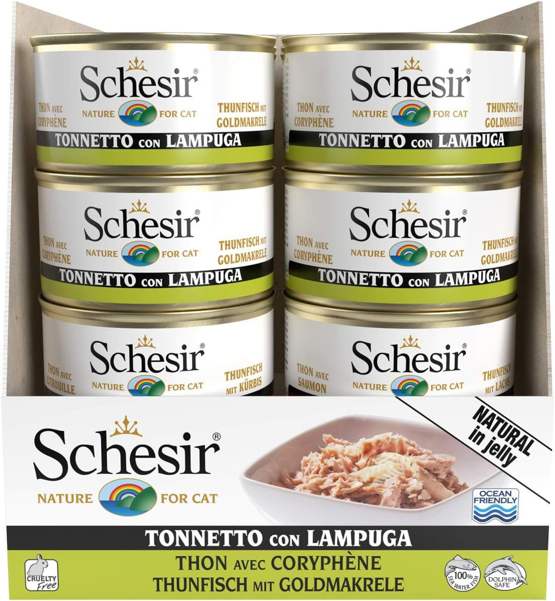 Schesir Cat Jelly Thunfisch mit Goldmakrele, Katzenfutter nass in Gelee, 24 Dosen x 85 g