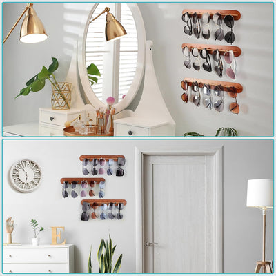 Kurtzy 3er Pack Brillenhalter Wand Hänge Organizer aus Holz - Aufbewahrung Hängend Brillen Organizer