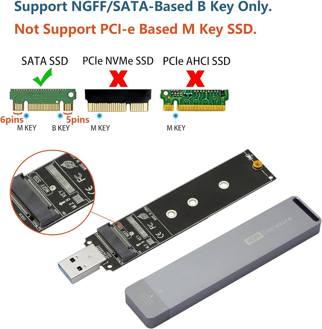 CERRXIAN M.2 B Key SATA SSD Gehäuse Adapter Aluminium Typ A USB 3.0 NGFF Externes Festplattengehäuse