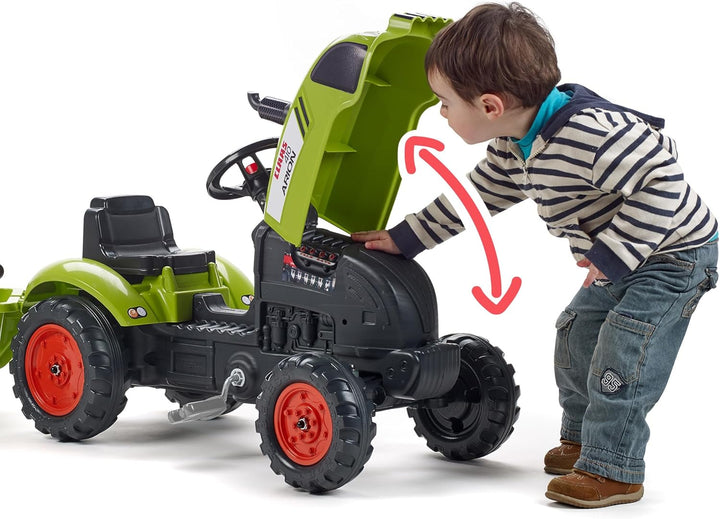 Falk Claas Trettraktor mit Anhänger für Kinder ab 2 Jahren I Traktor mit Lenkrad mit Hupe in Khaki g
