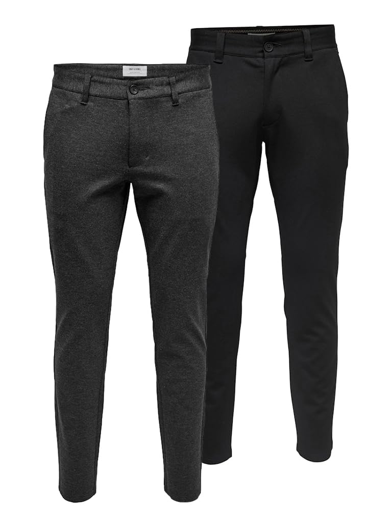 Only & Sons Male Chino Hose ONSMARK Slim Fit Chino Hose 27W / 30L A: Dark Grey Melange/Black, 27W /