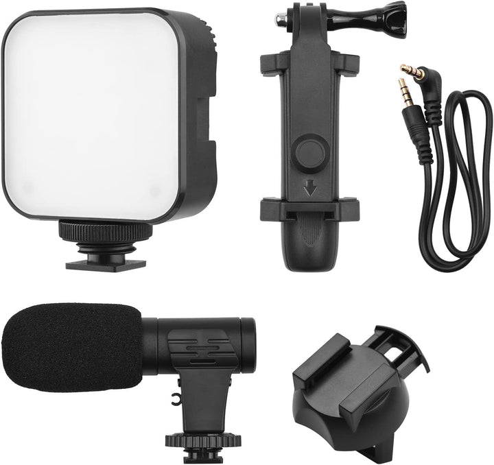 Andoer Smartphone Vlogging Kit, Phone Vlog Kit mit Handy Stativ, Mikrofon, LED Licht, Telefonclip, 3