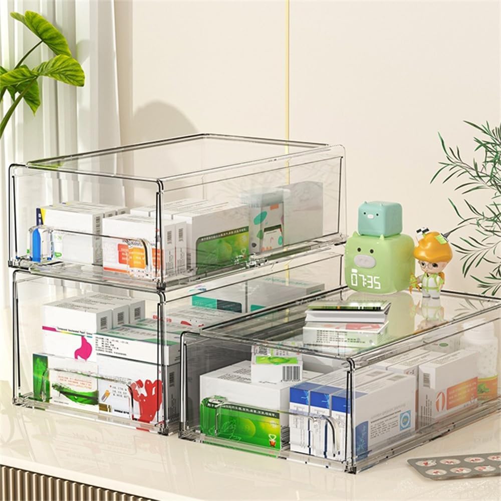 2pcs Stapelbarer Schminktisch Organizer, Grosser Schubladenbox aus Acryl, Kühlschrank-Aufbewahrungsb