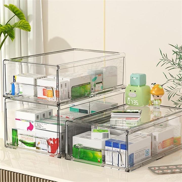 2pcs Stapelbarer Schminktisch Organizer, Grosser Schubladenbox aus Acryl, Kühlschrank-Aufbewahrungsb