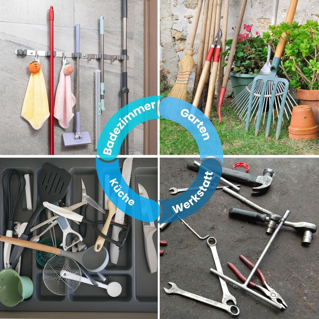 Stahlia Besenhalterung Wand Edelstahl Gerätehalter 4 Haken + 5 Halter gebürstet schraubbar & selbstk