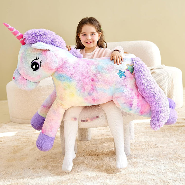 IKASA Gross Einhorn Stofftier Riesen Kuscheltier,110cm Gross Plüschtier Riesige Flauschige Weich Jum