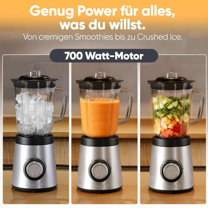 Clatronic® Standmixer 700W | Mixer | BPA frei | massives Glas | 4-fach Edelstahl-Messer | 1,5L Smoot