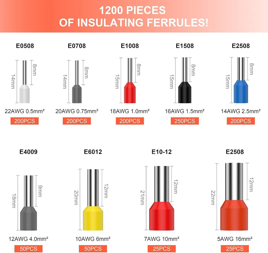 Crimpzangen 0.08-16mm² mit Aderendhülsen Set，Preciva Aderendhülsenzange Vierkant Crimpzange Presszan
