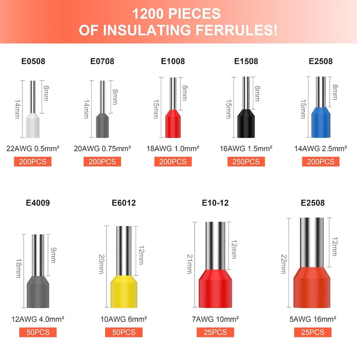 Crimpzangen 0.08-16mm² mit Aderendhülsen Set，Preciva Aderendhülsenzange Vierkant Crimpzange Presszan