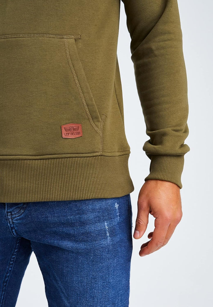 Leif Nelson Herren Pullover Hoodie Kapuzenpullover Longsleeve Basic Sweatshirt Sweater LN8153 S Khak