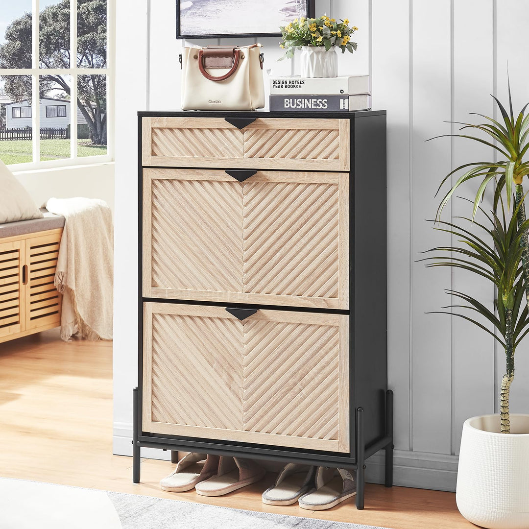 VIPLUMI Schmal Schuhschrank mit 2 Klappen platzsparender, Schmaler Geschlossen Schuhregal Schuh Schr